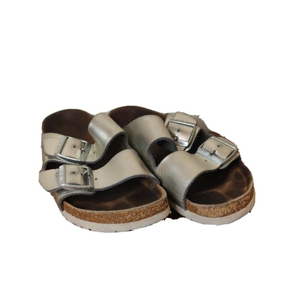Birkenstock Shoes - Birkenstock's Women's Footbed Sandals Slip-on Size 7 Silver 2 Strap